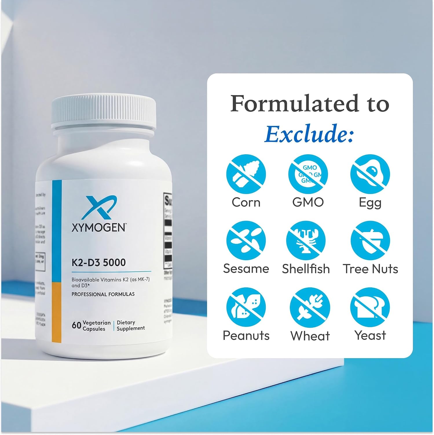XYMOGEN K2-D3 5000 - Vitamina D3 y K2, 60 Cápsulas