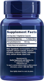 Life Extension PS Caps, Fosfatidilserina para Rendimiento Cognitivo, Sin Gluten, No-GMO, Vegetariano, 100 Cápsulas