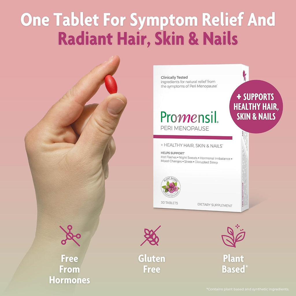 Promensil Perimenopause, Suplemento para Mujeres con Isoflavonas de Trébol Rojo, Biotina y Vitamina D, 30 Comprimidos