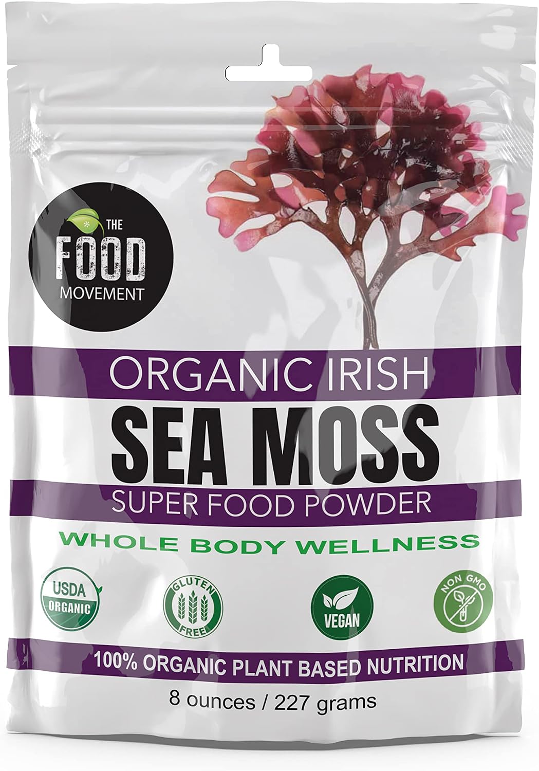 The Food Movement Co. Irish Sea Moss Orgánico Crudo en Polvo - Superalimento Mineral para la Salud Celular, Tiroides y Apoyo Inmunológico - Vegano