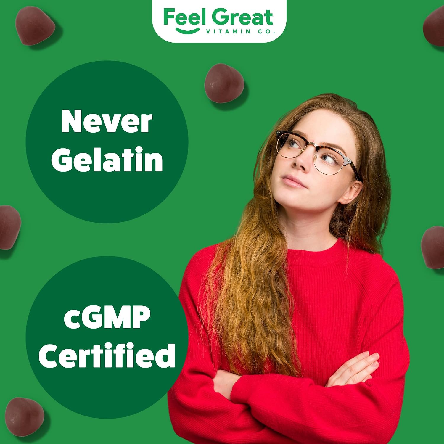 Feel Great Super Green Gummies Teen Vitamins | Gominolas Multivitamínicas Veganas para Adolescentes | Suplemento de Frutas y Verduras | 60 Unidades