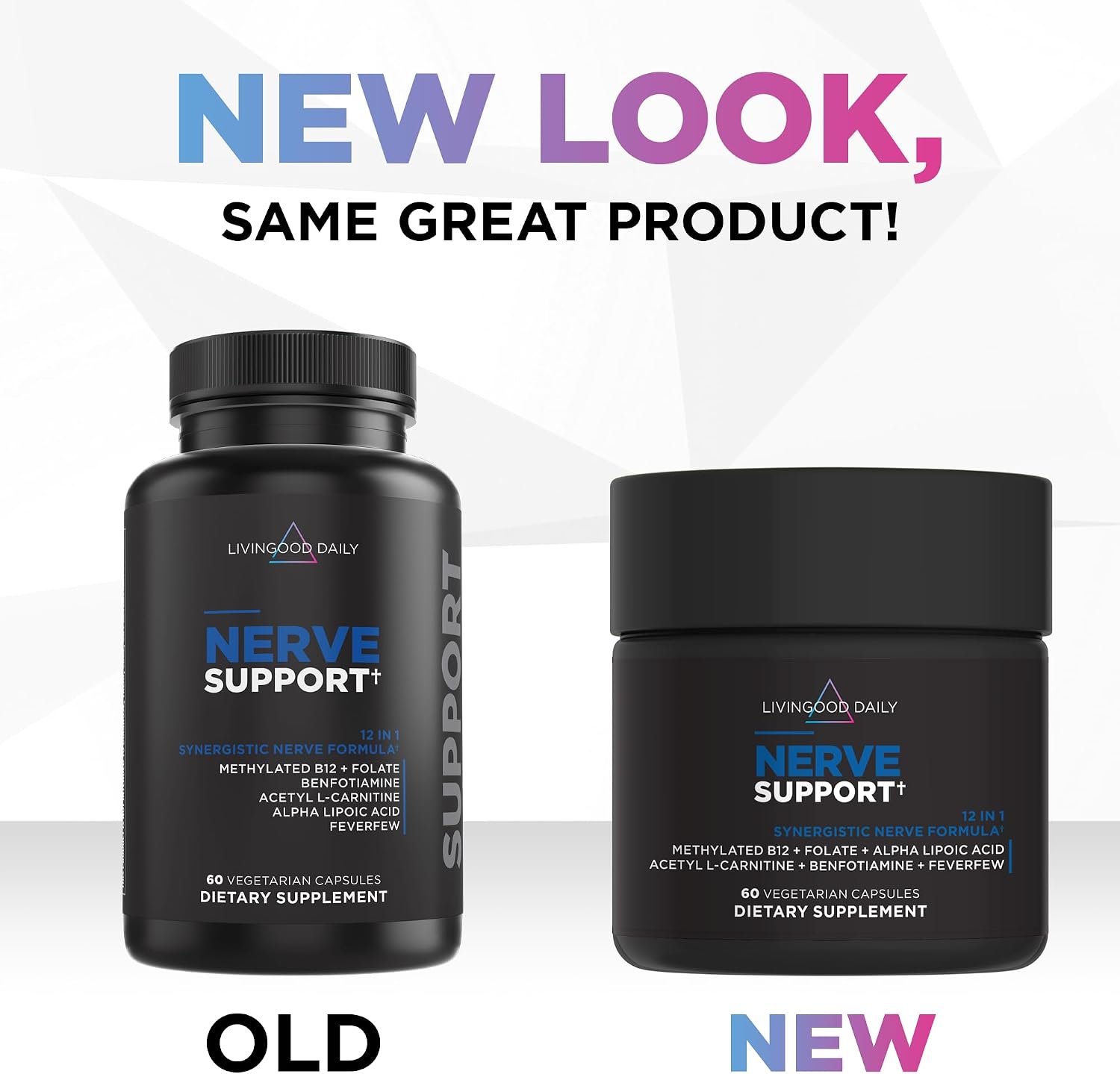 Livingood Daily Nerve Support Supplement - Complemento para el Sistema Nervioso 12-en-1 con B12 Metilada, Folato, Benfotiamina, Ácido Alfa Lipoico y Matricaria - Sin Gluten, No GMO - 60 Cápsulas