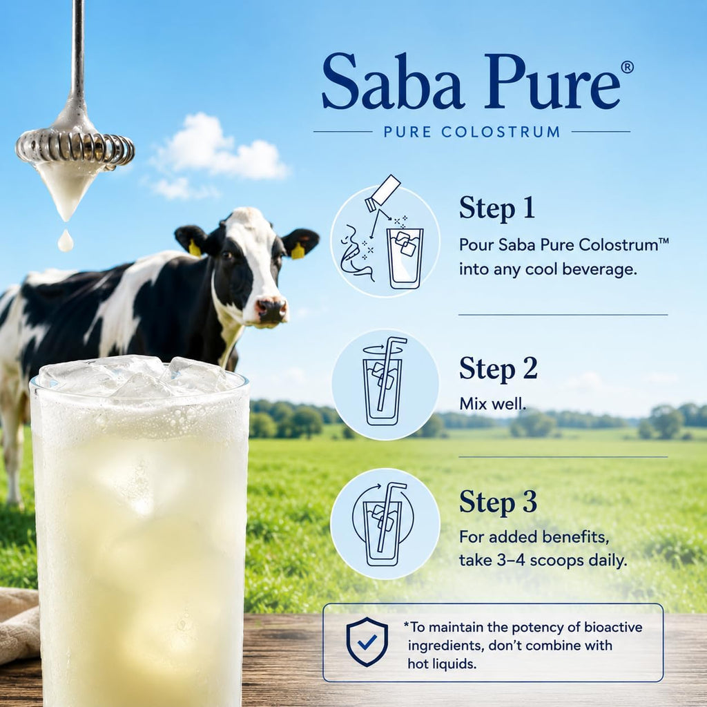 Saba Pure Colostrum & Biotin Complex – Sin sabor, 60 dosis
