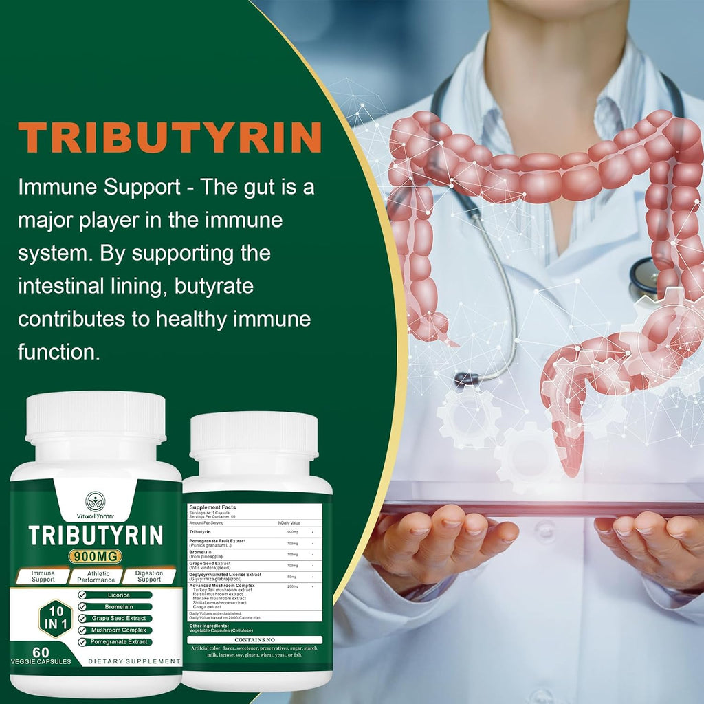 Suplemento de Tributirina - Precursor de Butirato para el Soporte de la Barrera Intestinal, 60 Cápsulas