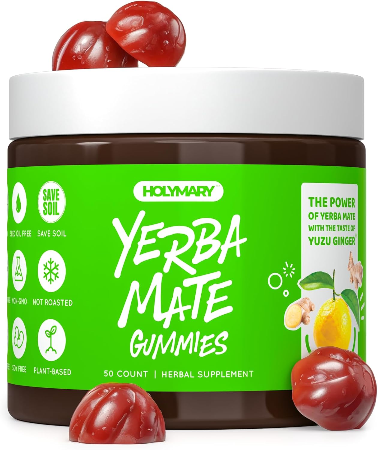 HOLYMARY Gominolas de Yerba Mate Sabor Frambuesa - Energía, Concentración y Vitalidad - Vegano, Sin Gluten, 50 Gominolas