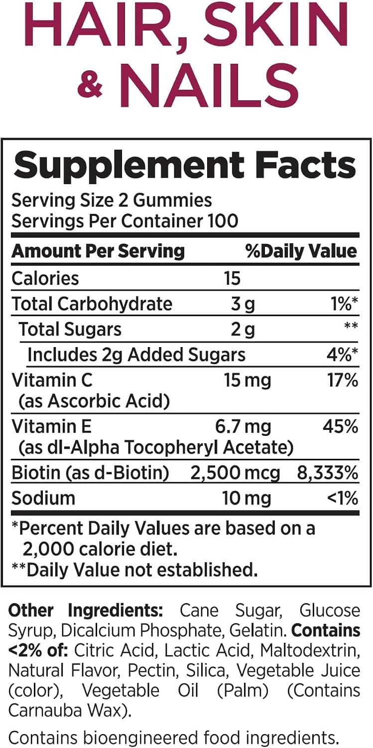 Nature's Bounty Biotin Vitaminas para Cabello, Piel y Uñas Gomitas, 80 unidades