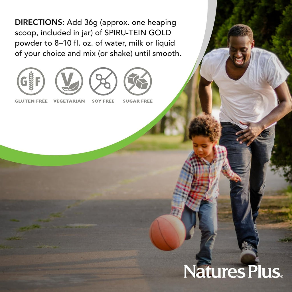 NaturesPlus SPIRU-TEIN GOLD Vainilla - Proteína vegetal en polvo con vitaminas y minerales (467 g)