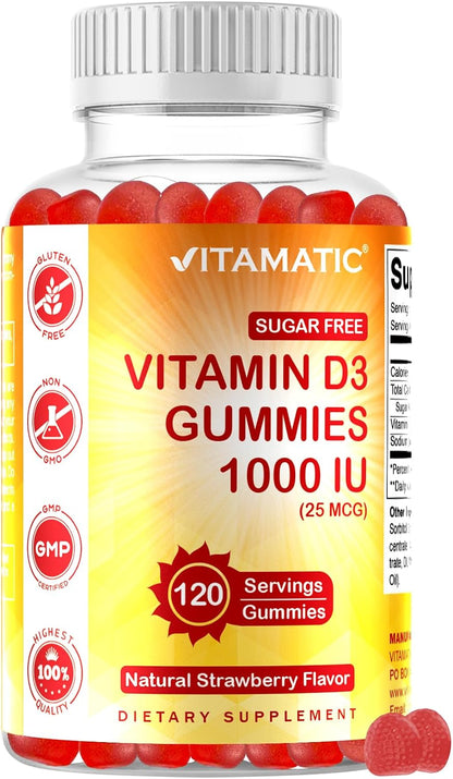 Vitamatic Vitamina D3 1000 UI Gominolas Sin – Huesos fuertes: La vitamina D facilita la absorción del calcio, – Image 1