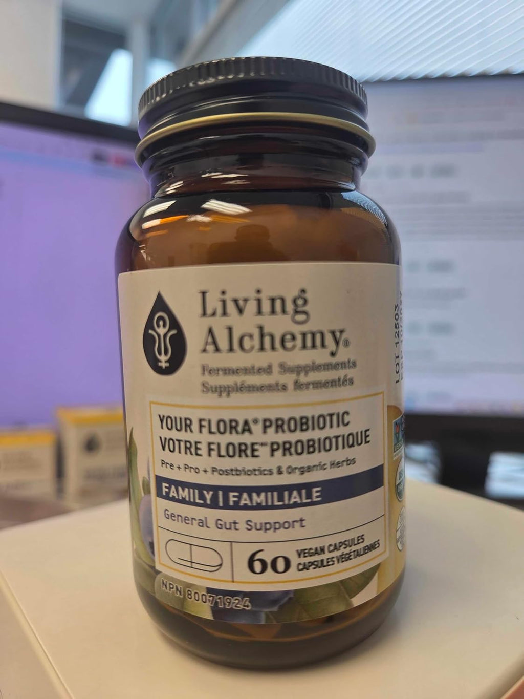 Your Flora Probiotic Family – Probióticos No-GMO con Soja Fermentada, Plátano y Arándano – 60 Cápsulas – Living Alchemy