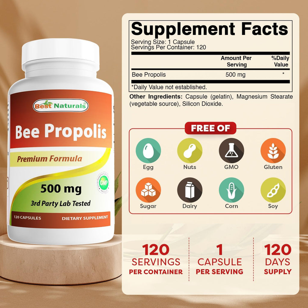 Best Naturals Propóleo de Abeja 500 mg – 120 Cápsulas (Pack de 2)