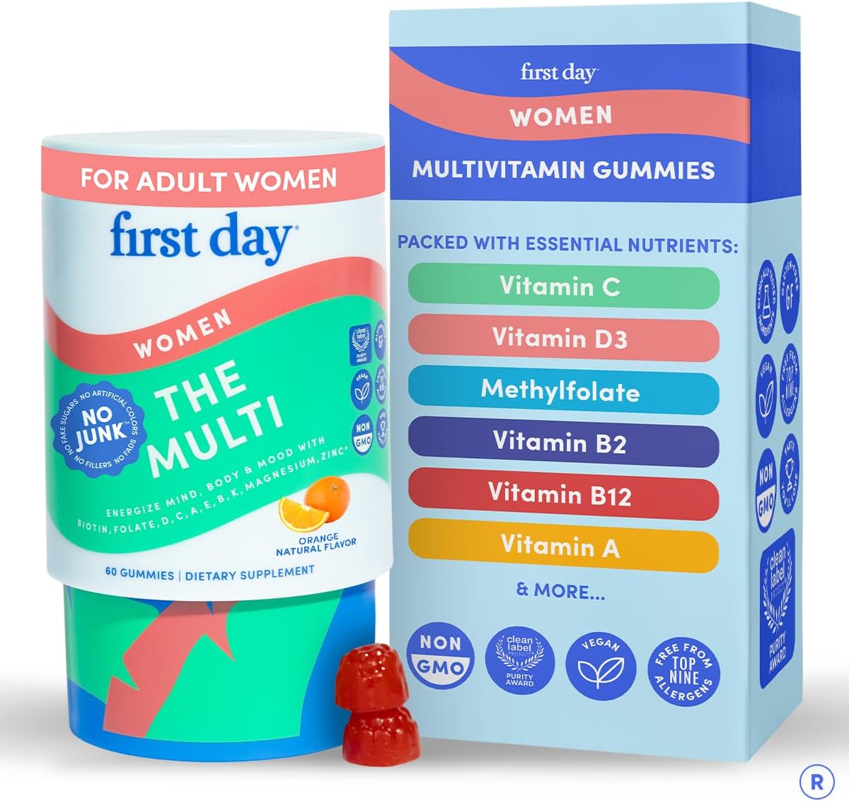 FIRST DAY Multivitamínico en Gominolas para Mujeres – Energía, Cabello y Salud General – 60 Gominolas Veganas