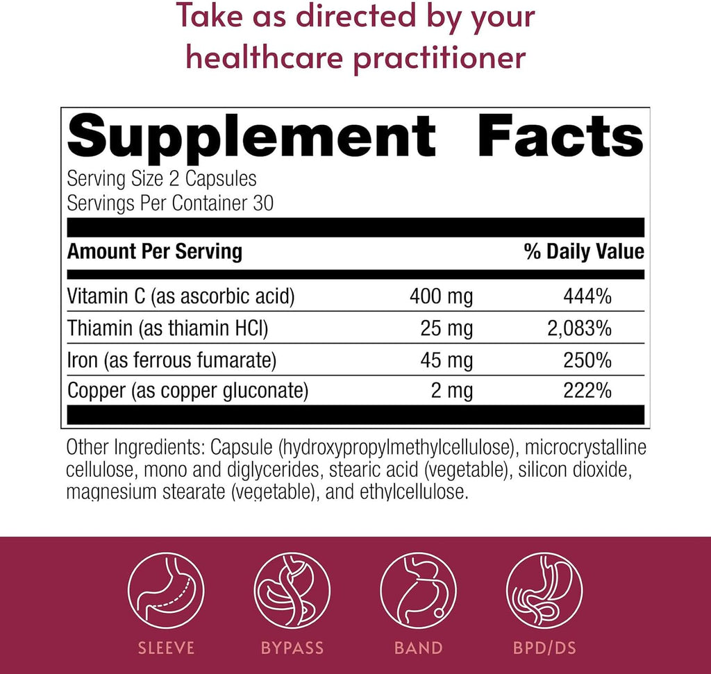 Bariatric Advantage Hierro 45 mg con Vitamina C, Tiamina y Cobre - 60 Cápsulas