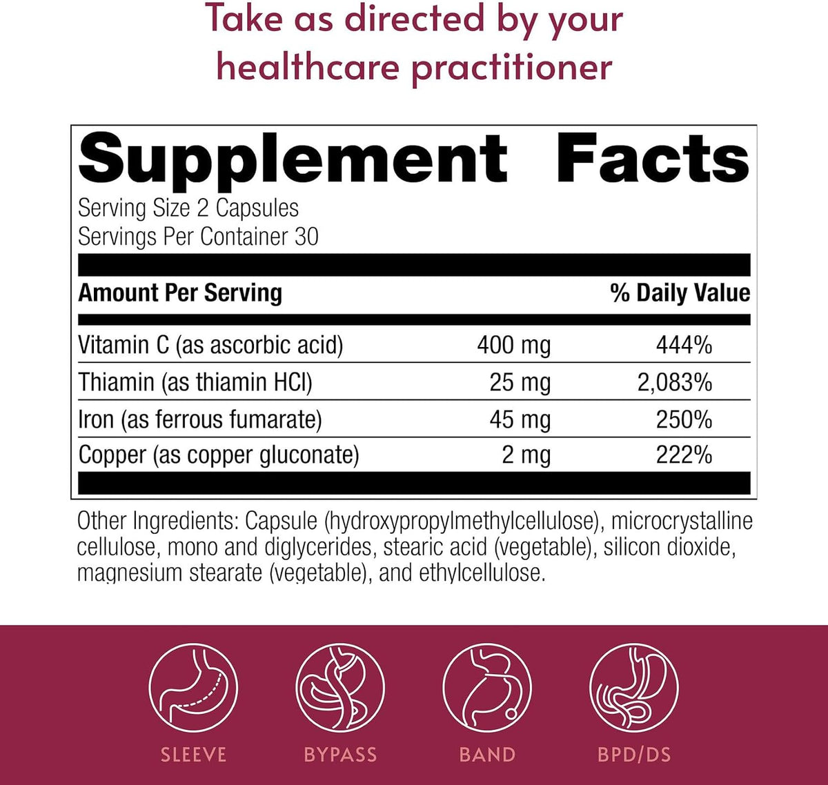 Bariatric Advantage Hierro 45 mg con Vitamina C, Tiamina y Cobre - 60 Cápsulas – Image 4