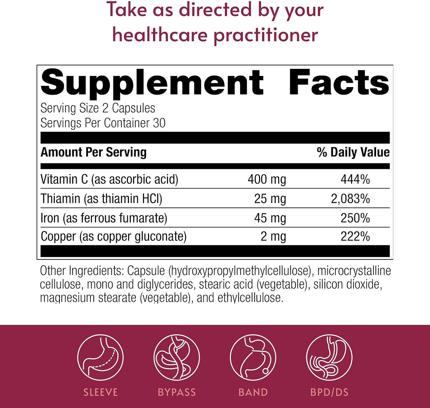 Bariatric Advantage Hierro 45 mg con Vitamina C, Tiamina y Cobre - 60 Cápsulas
