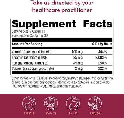 Bariatric Advantage Hierro 45 mg con Vitamina C, Tiamina y Cobre - 60 Cápsulas – Image 4