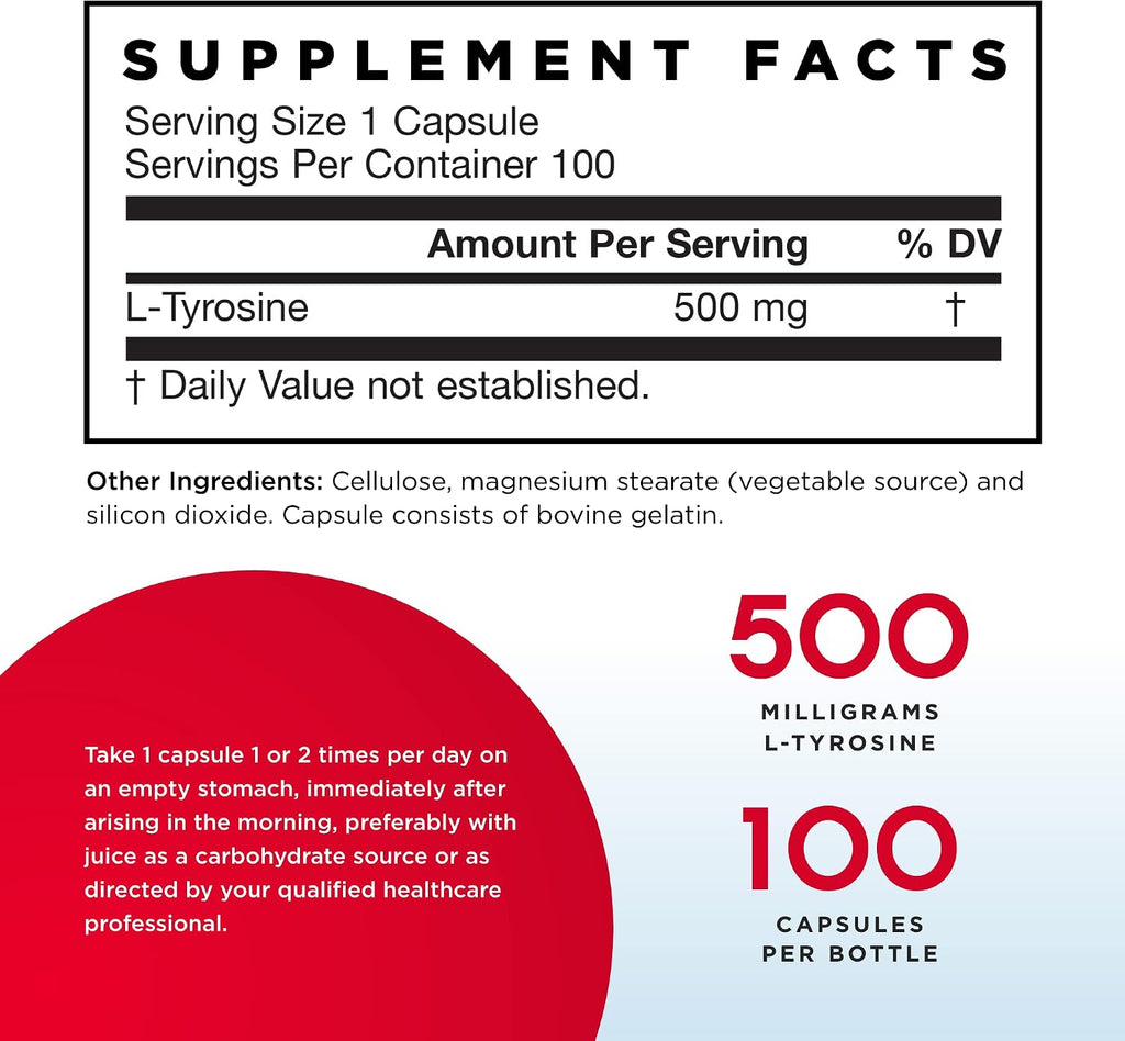 Jarrow Formulas L-Tirosina 500 mg - 200 Cápsulas (Pack de 2)