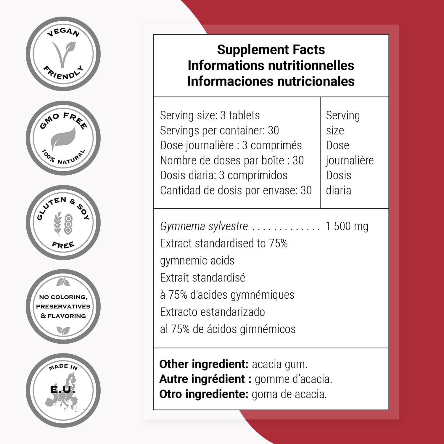 Supersmart - Gymnema Sylvestre 1500 mg al día - 75% Ácidos Gimnémnicos | Complemento Alimenticio - 90 Comprimidos