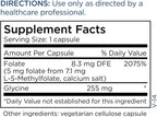 Metabolic Maintenance L-Metilfolato 5 mg - Folato Activo para Apoyar la Metilación - 90 Cápsulas