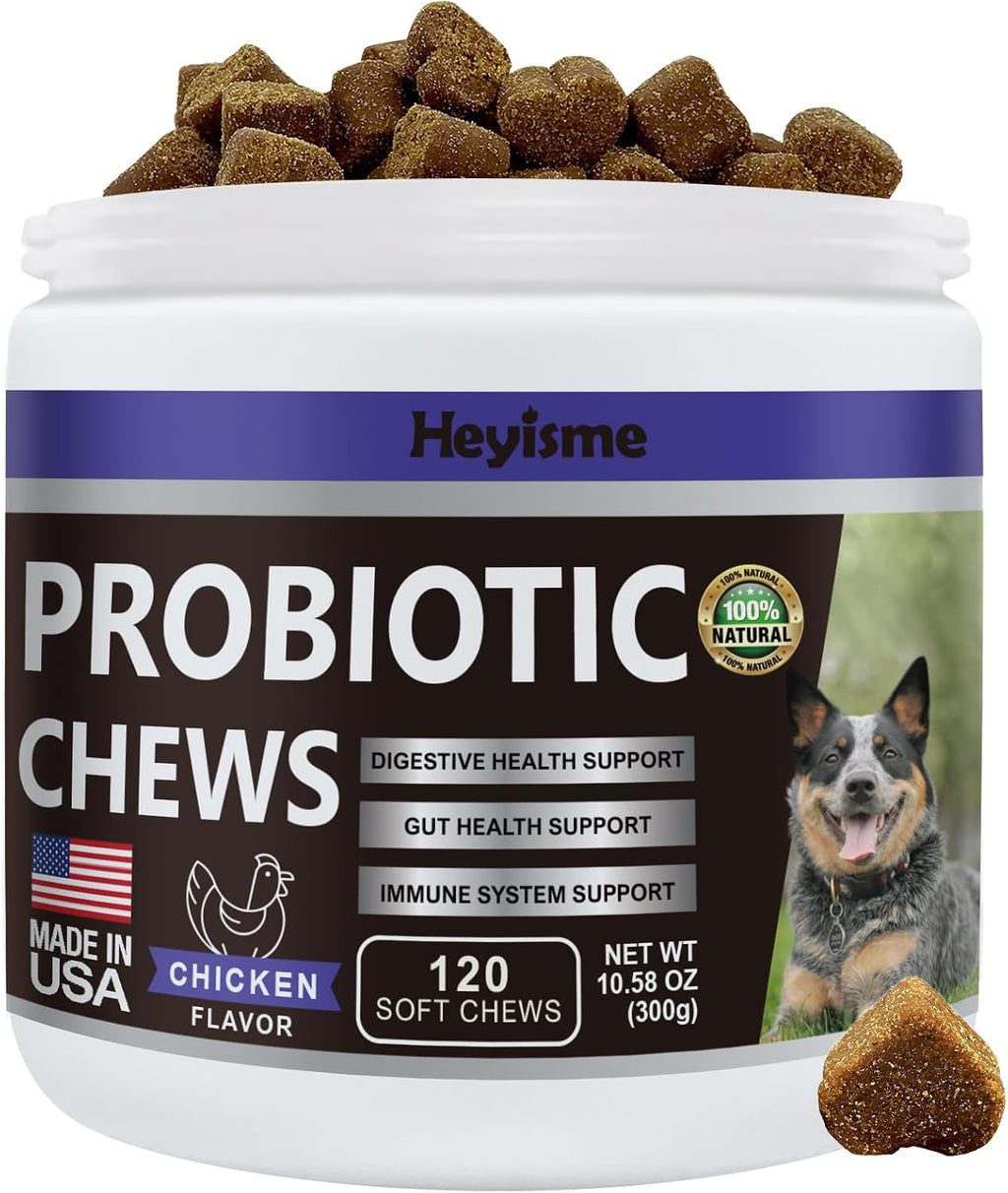 HEYISME Probióticos para Perros - 120 Masticables Sabor Pollo