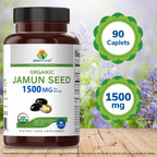 Brieofood Semilla de Jamun Orgánica 1500mg, 45 Raciones, Vegetariano, Sin Gluten, 90 Comprimidos Vegetarianos