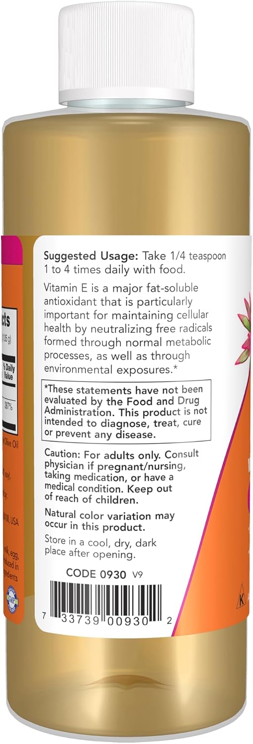 Aceite de Vitamina E Natural (D-Alfa Tocoferol) con Tocoferoles Mixtos - 4 oz (118 ml) - NOW Foods