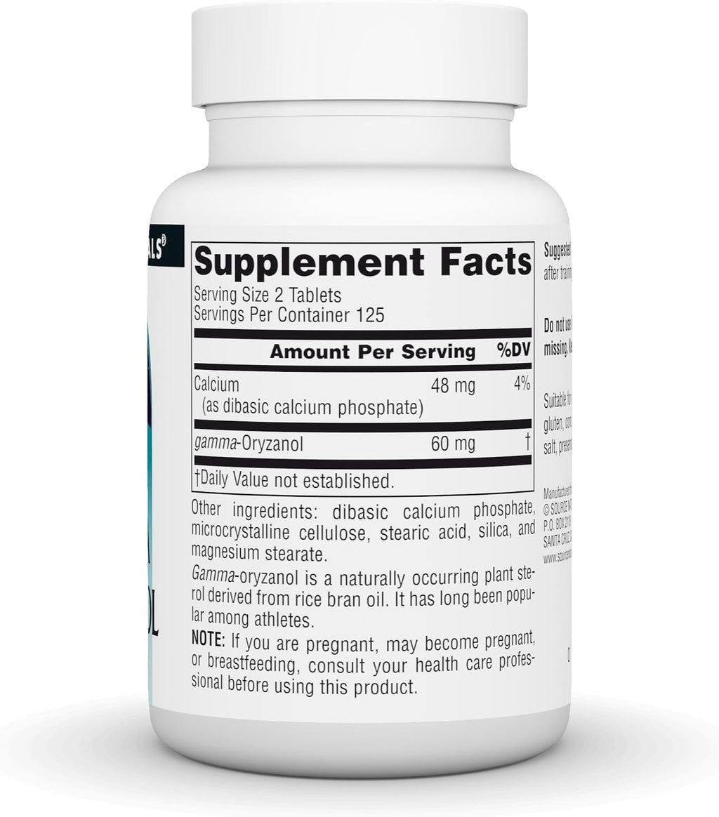 Source Naturals Athletic Series Gamma Oryzanol, Complemento Alimenticio, 30 mg - 250 Comprimidos Vegetarianos