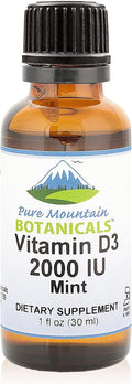 Pure Mountain Botanicals Gotas de Vitamina D3 Líquida – 2000 IU – Sabor a Menta Natural – Aceite MCT – 30 ml