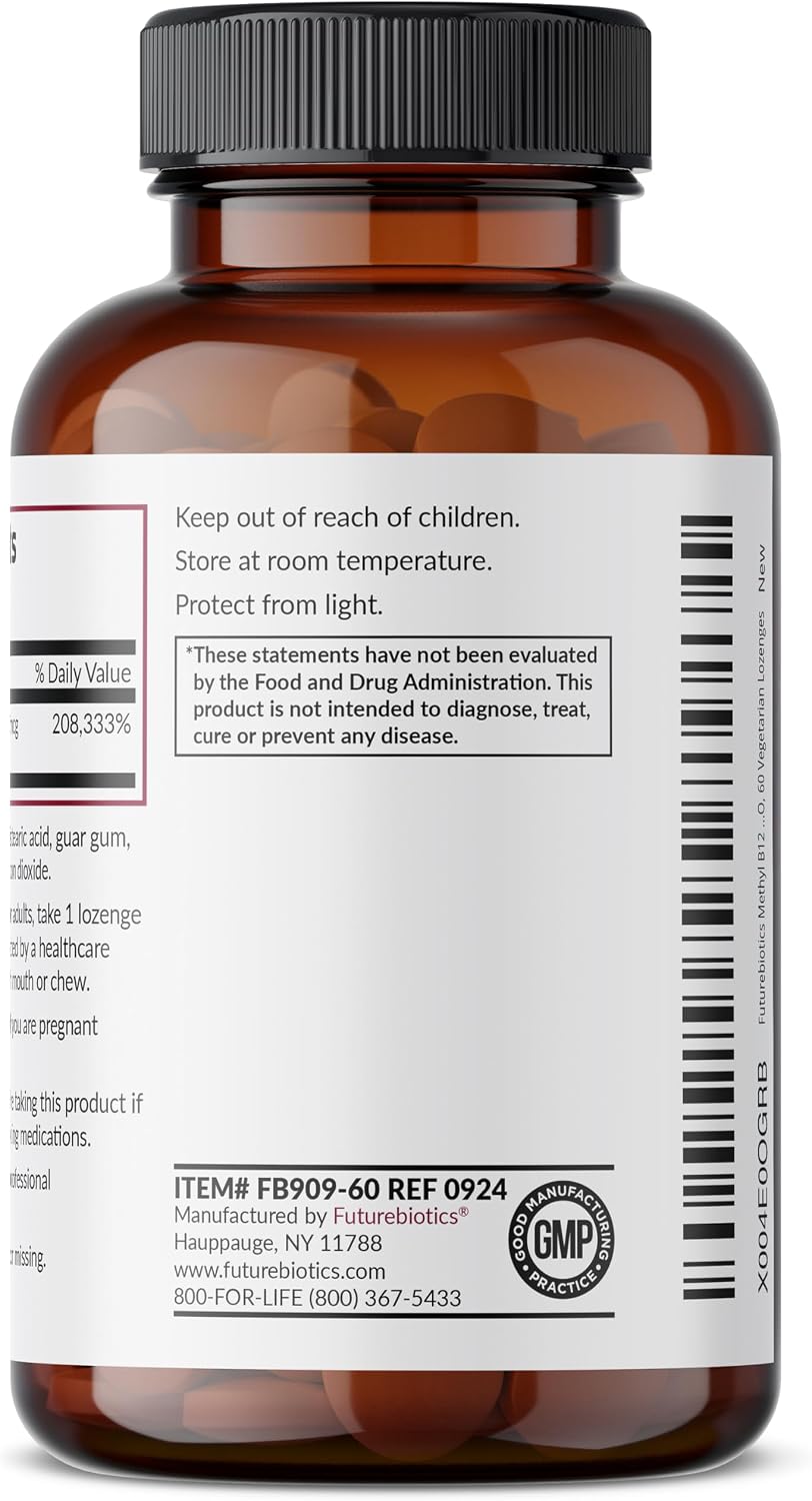 Futurebiotics Methyl B12 5000 mcg Metilcobalamina, Sabor Cereza, 60 Comprimidos Vegetarianos