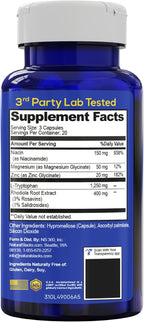 Serotonin Brain Food - 1250mg L-Tryptophan & 400mg Rhodiola Rosea - Apoyo al Estado de Ánimo - 60 Cápsulas