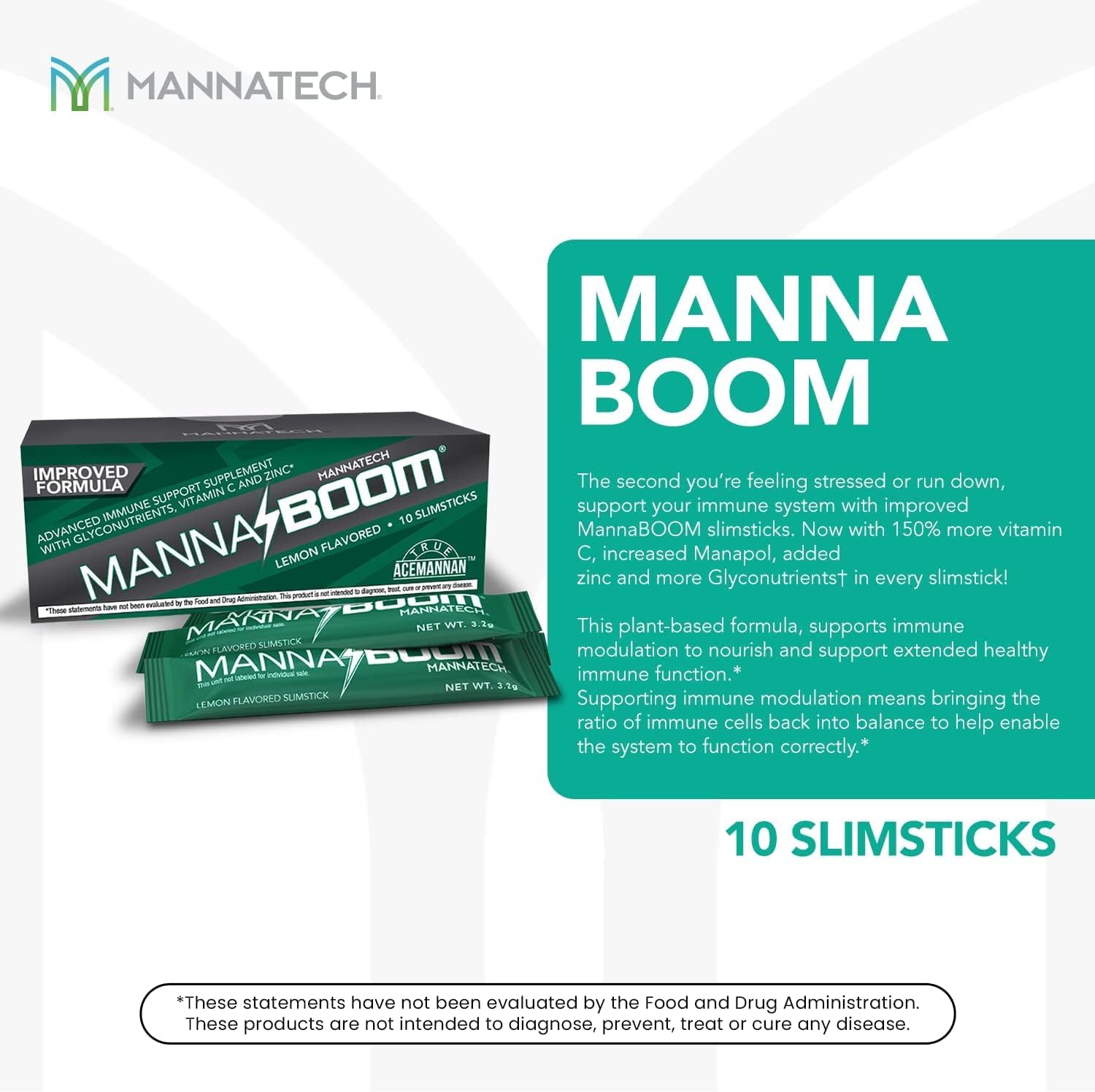 Mannatech MannaBOOM - Suplemento de Apoyo Inmunológico Avanzado con Vitamina C, Zinc y Gliconutrientes, 10 Sobres