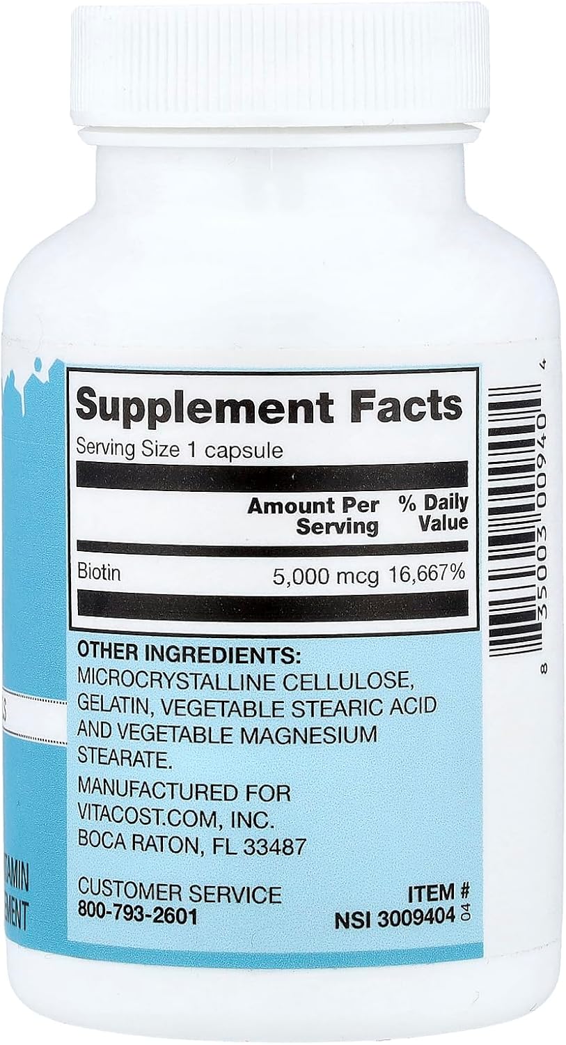 Vitacost Biotin, 5,000 mcg, 120 Capsules