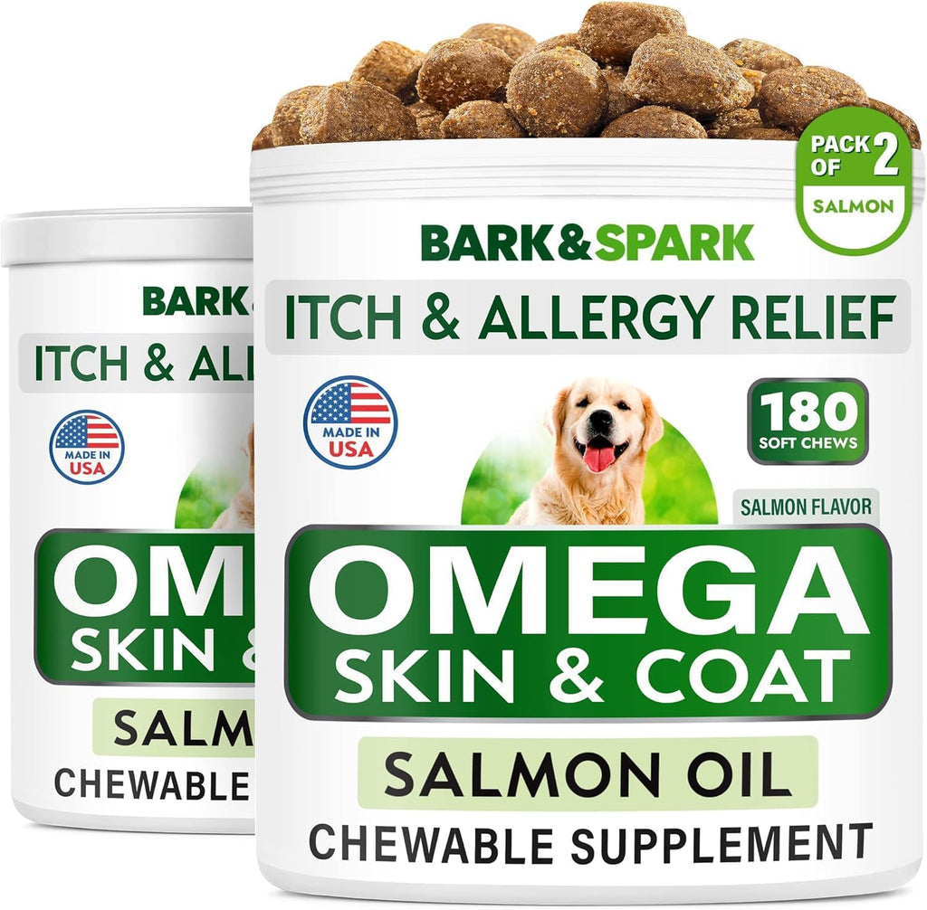BARK&SPARK Omega 3 para Perros - 360 Golosinas de Aceite de Salmón con EPA y DHA