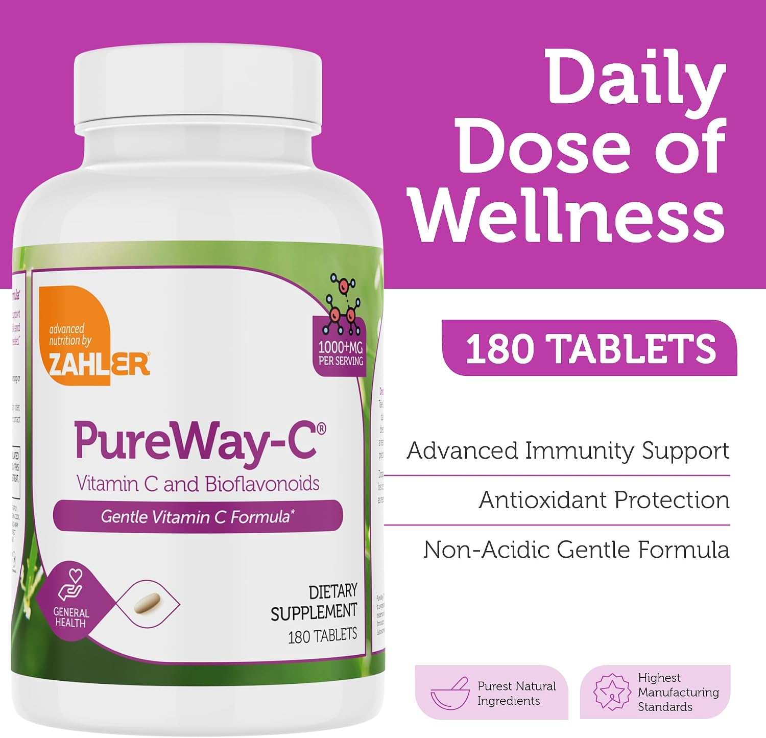 Zahler Vitamina C 1000 mg con Bioflavonoides - 180 Comprimidos