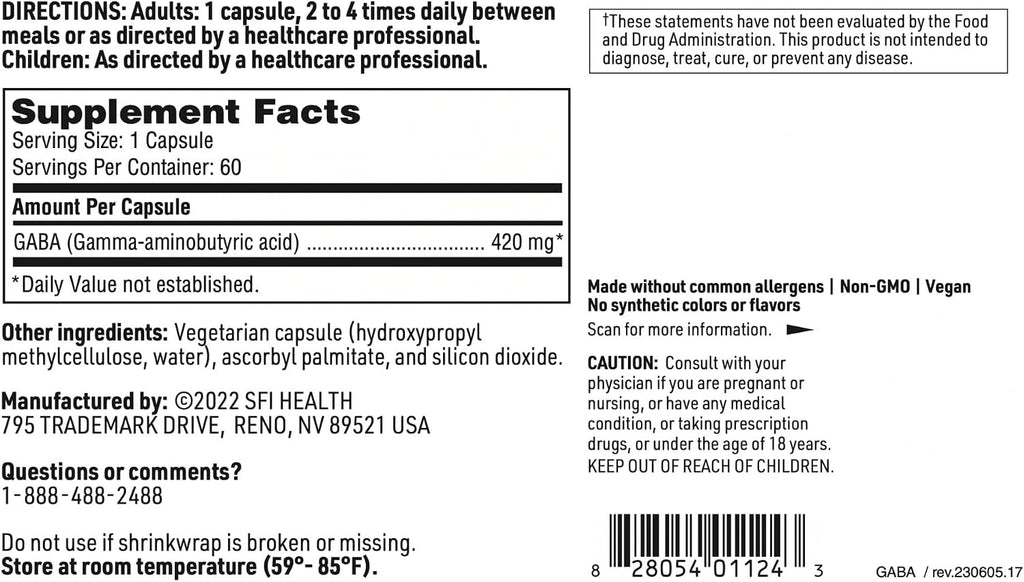 Klaire Labs SFI Health GABA 420 mg - 60 Cápsulas