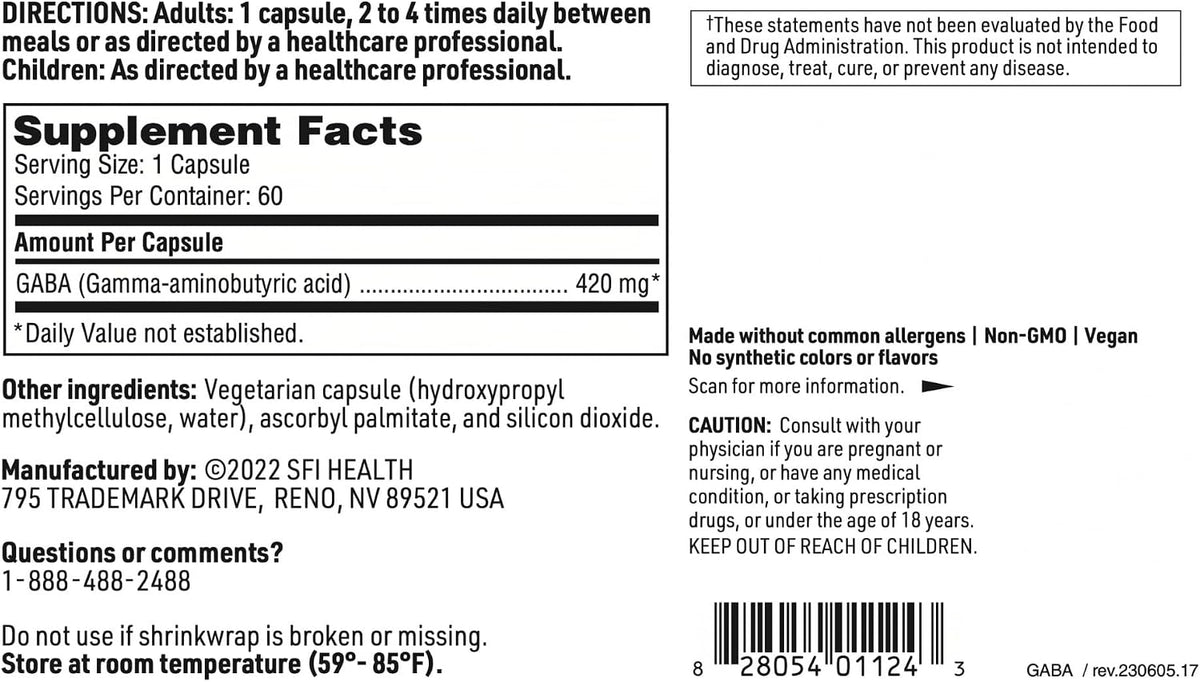 Klaire Labs SFI Health GABA 420 mg - 60 Cápsulas – Image 5