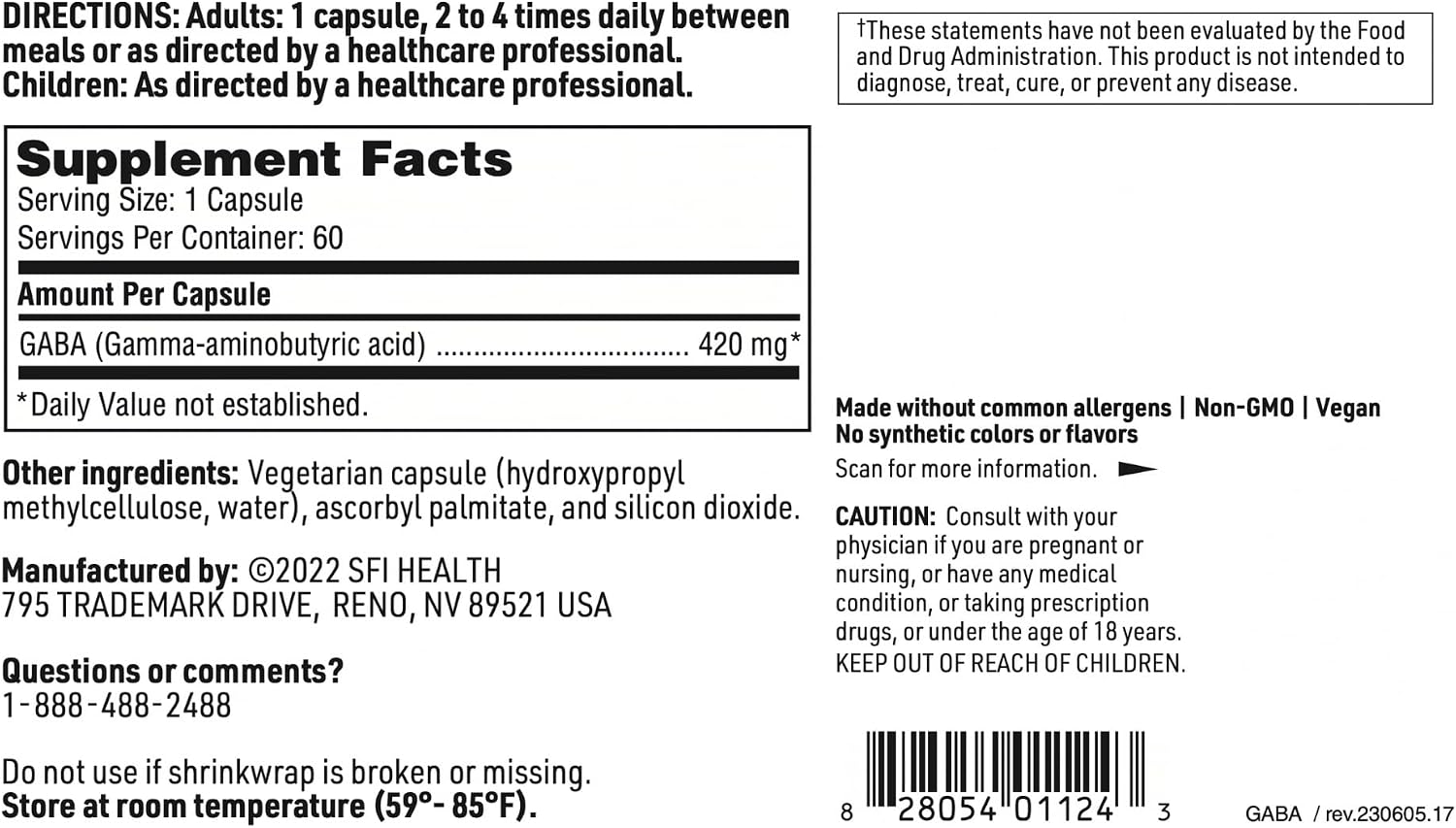 Klaire Labs SFI Health GABA 420 mg - 60 Cápsulas