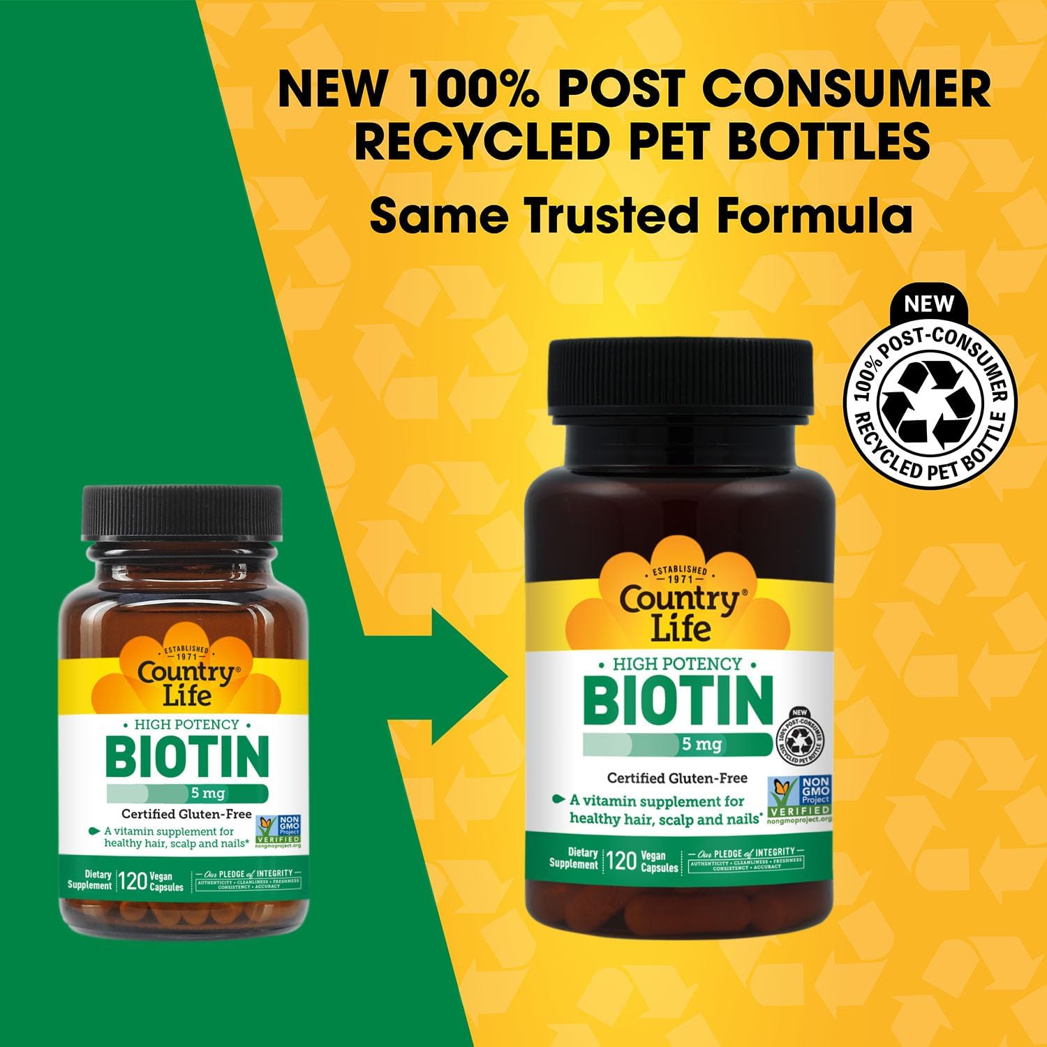 Country Life Biotina Alta Potencia 5 mg - 120 comprimidos - Sin gluten, vegano, sin OGM
