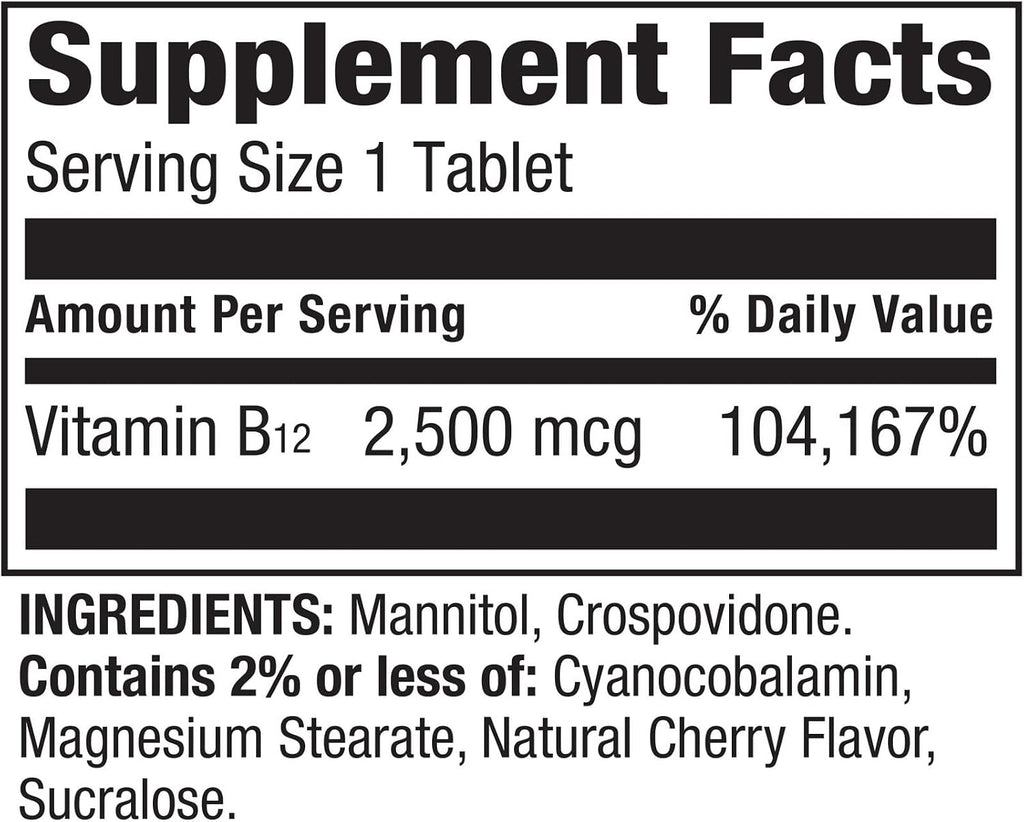 Spring Valley Vitamin B12 2500 mcg Comprimidos de Disolución Rápida - 120 Comprimidos + Ebook "45 Diabetes Decoded"