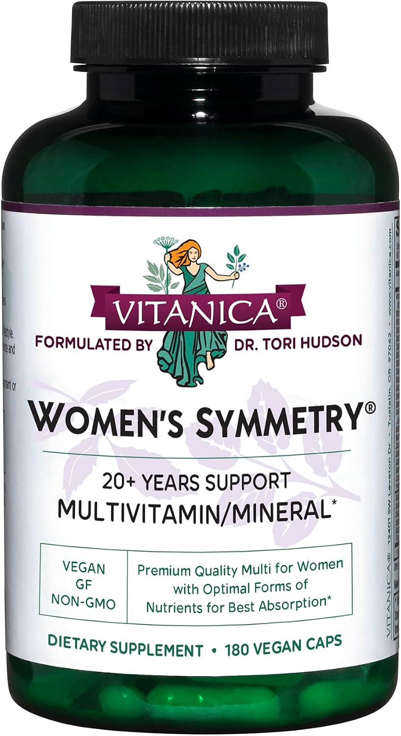 Vitanica Women's Symmetry, Multivitamínico Diario de Alta Potencia para Mujeres, Vegano, 180 Cápsulas