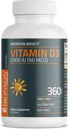 Vitamina D3 2000 IU (50mcg) de Bronson, 360 Comprimidos - No-GMO, Sin Gluten