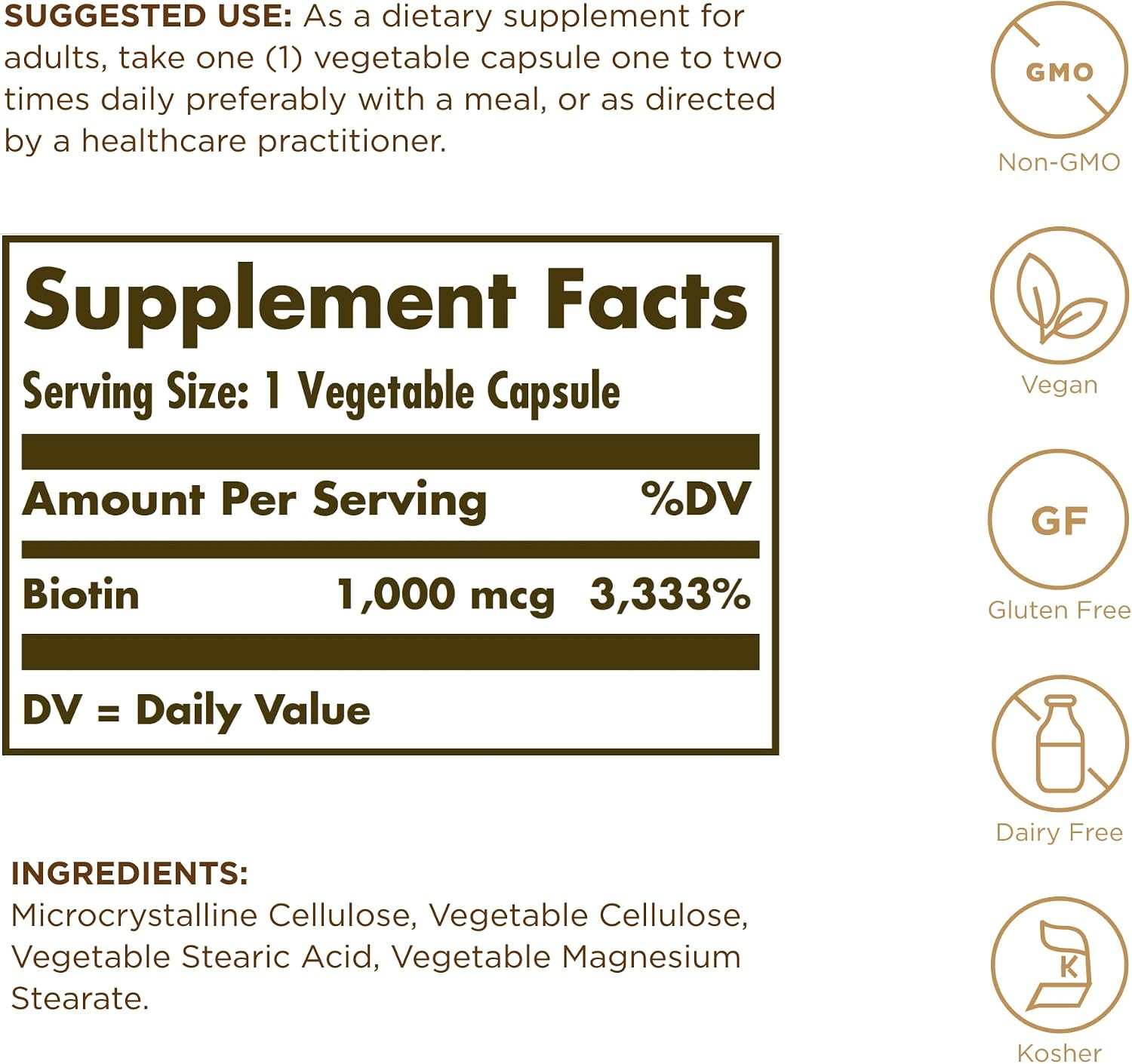 Biotina 1000 mcg - Solgar - 100 Cápsulas Vegetales