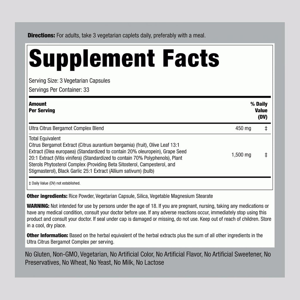 Suplemento de Bergamota Cítrica de Piping Rock | 100 Cápsulas Extracto | Complejo Vegetariano | No OGM, Sin Gluten