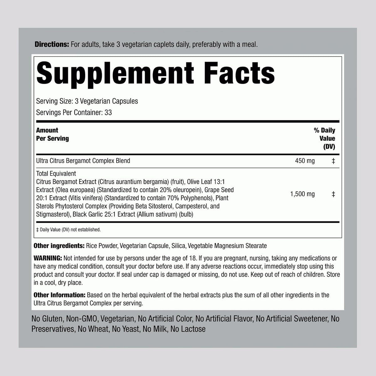Suplemento de Bergamota Cítrica de Piping Rock | 100 Cápsulas Extracto | Complejo Vegetariano | No OGM, Sin Gluten – Image 2