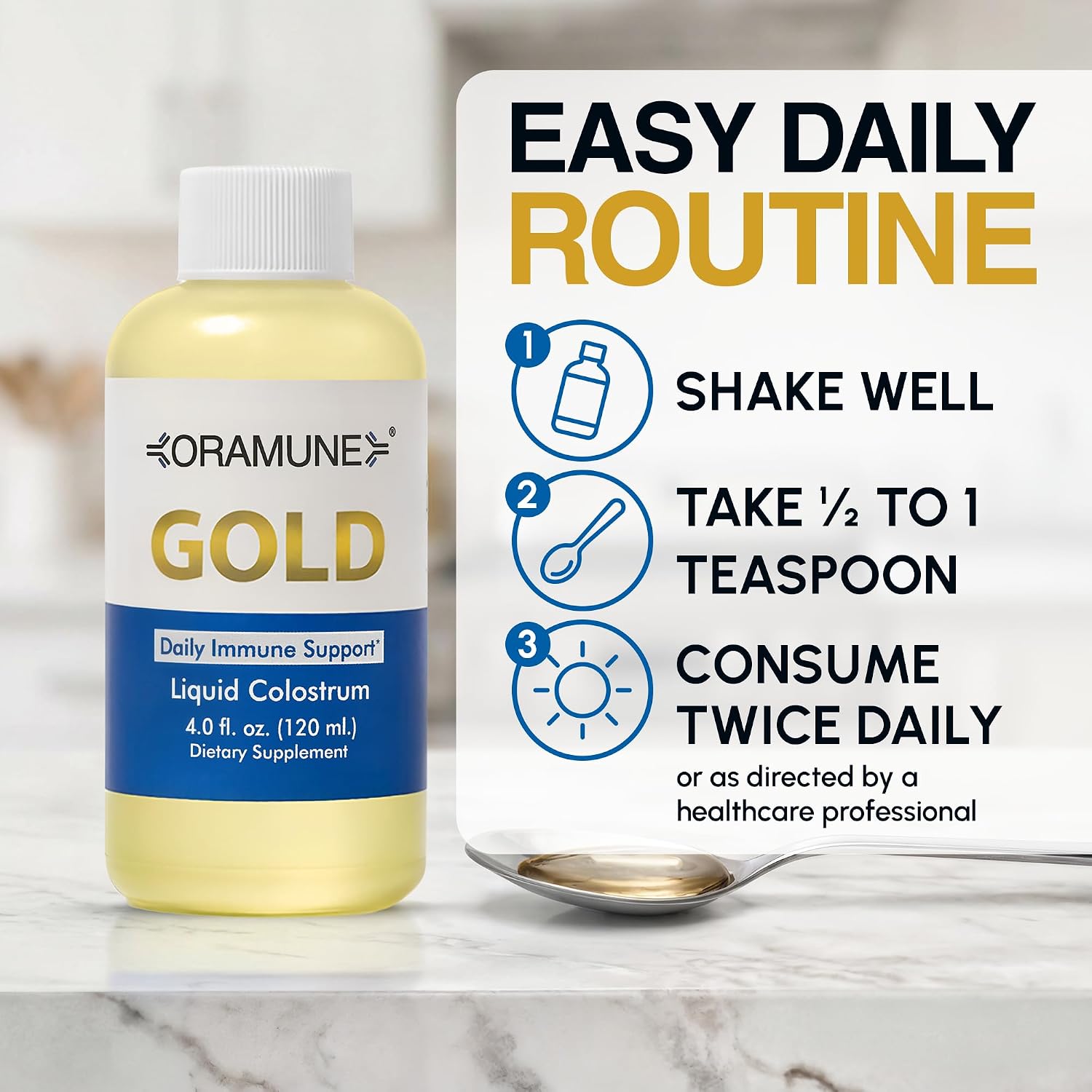 Oramune Gold Soporte Inmunológico – Calostro bovino líquido con factores de transferencia y lactoferrina (118 ml)