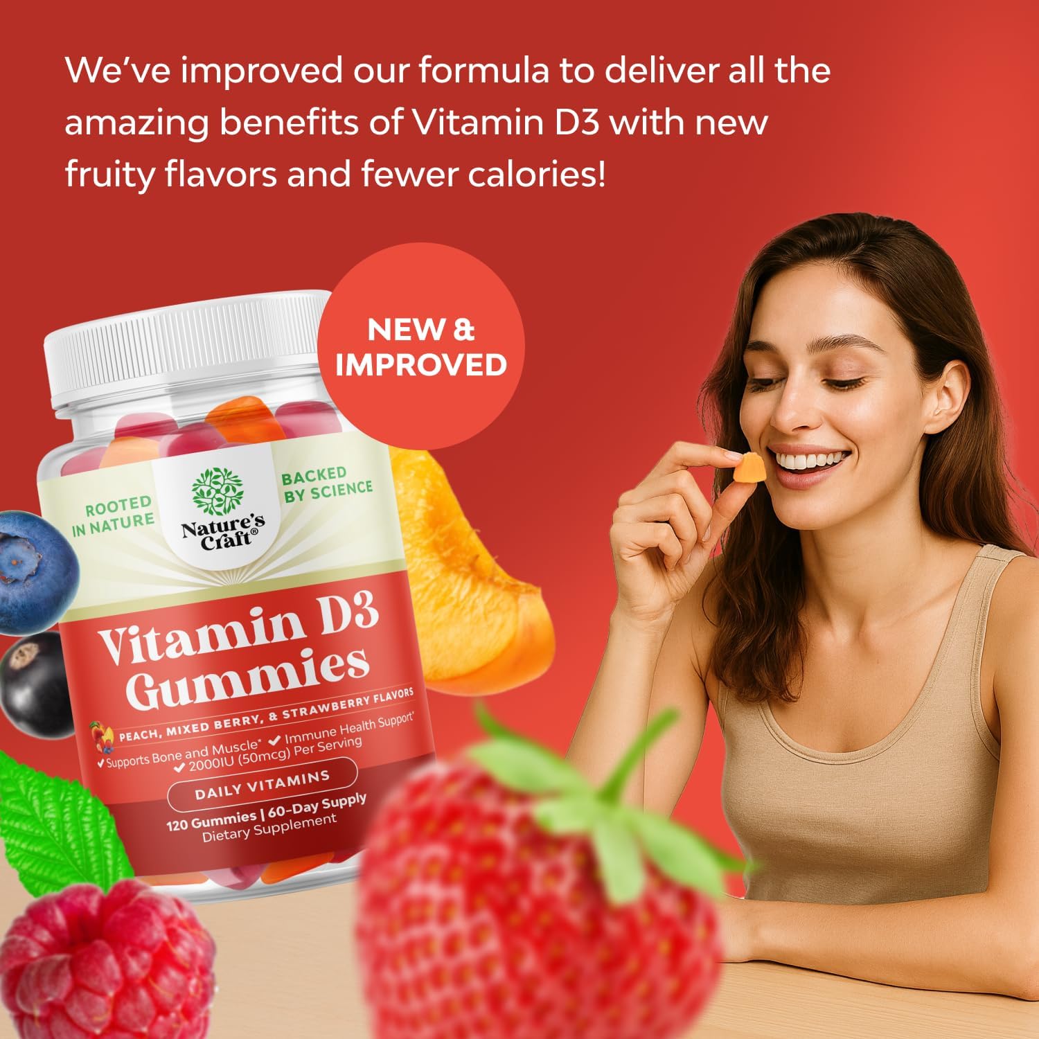 Natures Craft Vitamina D3 Gominolas - 2000 UI por ración - 120 gominolas para adultos