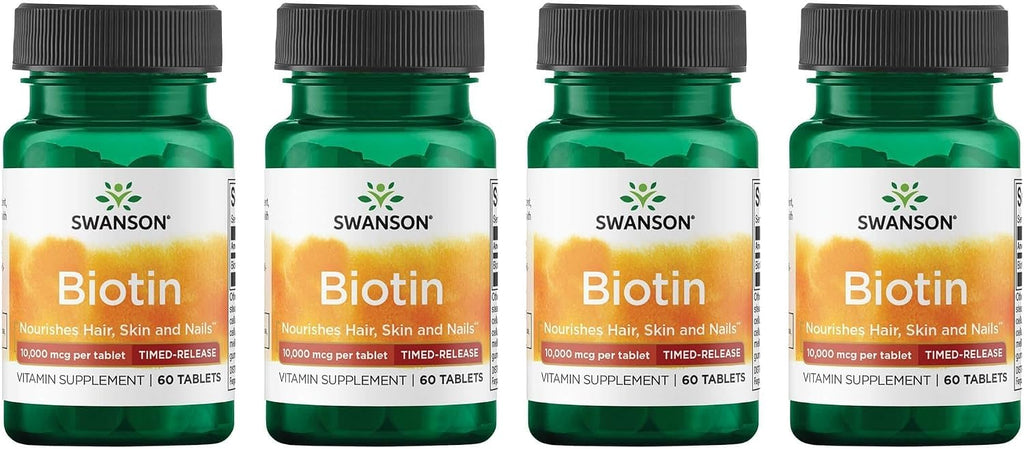 Swanson Biotin - Liberación Prolongada 10.000 mcg, 60 Comprimidos (Pack de 2)