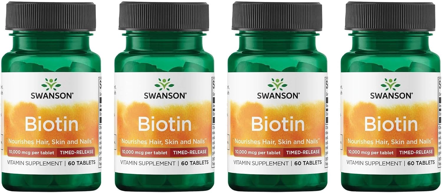 Swanson Biotin - Liberación Prolongada 10.000 mcg, 60 Comprimidos (Pack de 2)