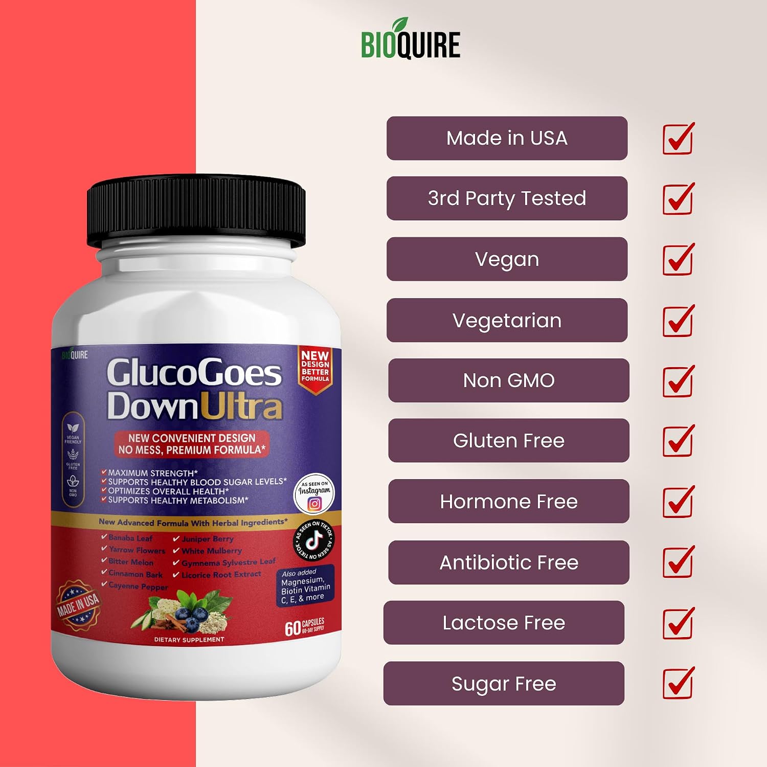 GlucoGoes Down Ultra - Complemento Alimenticio, 60 Cápsulas (Máxima Potencia)