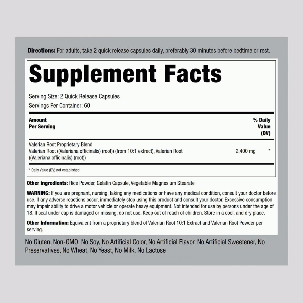 Piping Rock Valerian Root Capsules | 120 Capsules | Concentrated Extract | Herbal Supplement | Non-GMO, Gluten-Free