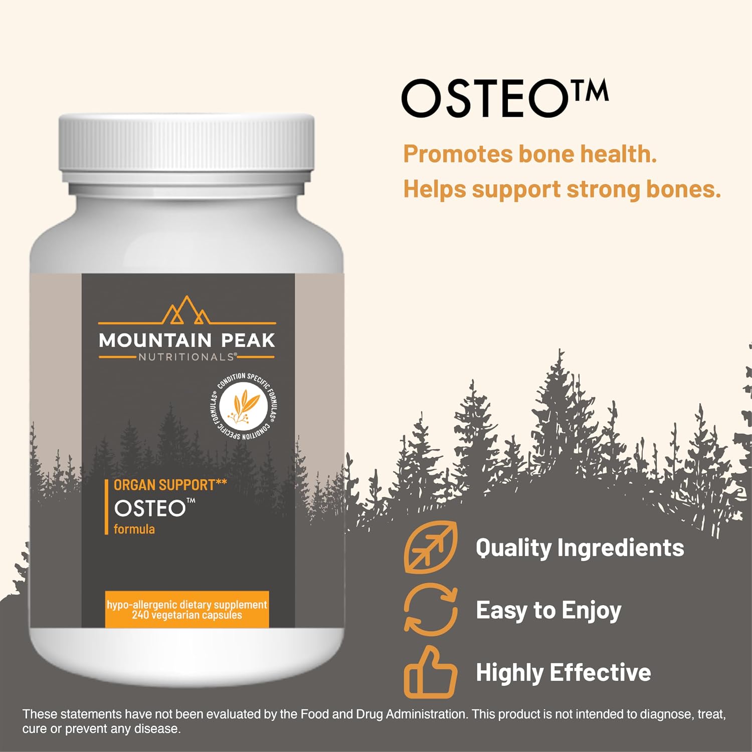 Mountain Peak Nutritionals Osteo Suplemento - Apoyo Óseo y Huesos Fuertes con Vitaminas D3, K2, Calcio y Magnesio (240 Cápsulas Vegetarianas)